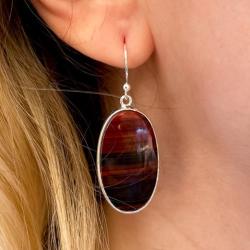 ORECCHINI MINIMAL CHIC PENDENTI OVALI OCCHIO DI BUE ARGENTO 925
