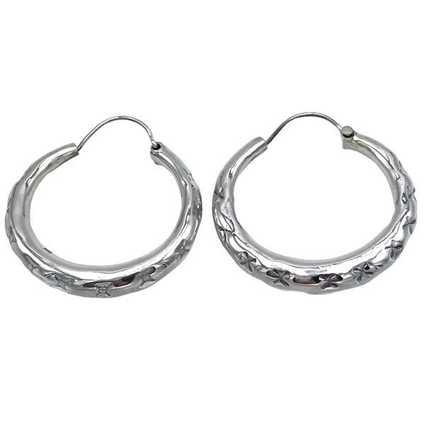 ORECCHINI ROCK CHIC CERCHIO BOMBATI SAGOMATI INCISIONI ARGENTO 925
