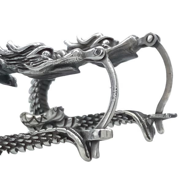 ORECCHINI DRAGON CERCHIO DRAGO TRIDIMENSIONALE  TRIBAL ARGENTO 925