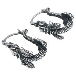 ORECCHINI DRAGON CERCHIO DRAGO TRIDIMENSIONALE  TRIBAL ARGENTO 925
