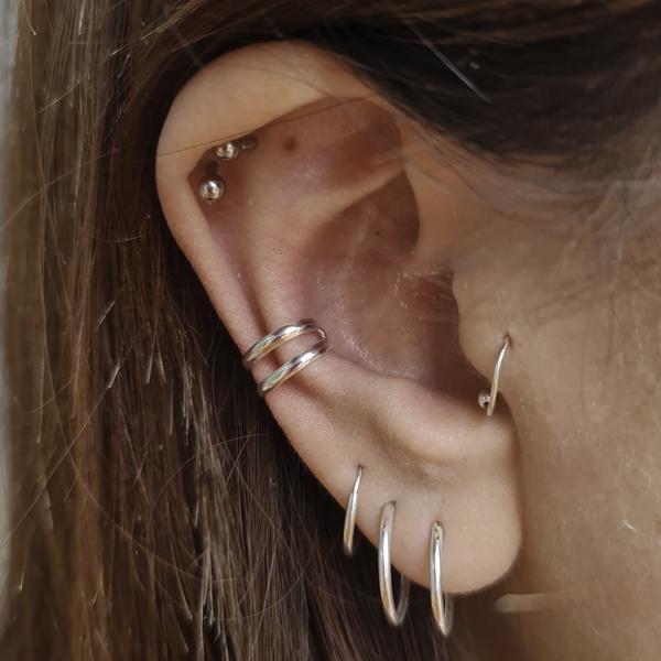 EAR CUFF MONO ORECCHINO DOPPIA FASCIA BOMBATA ARGENTO 925