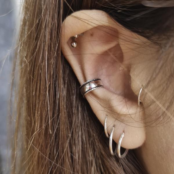 EAR CUFF MONO ORECCHINO FASCIA MODANATURA CORDA ARGENTO 925