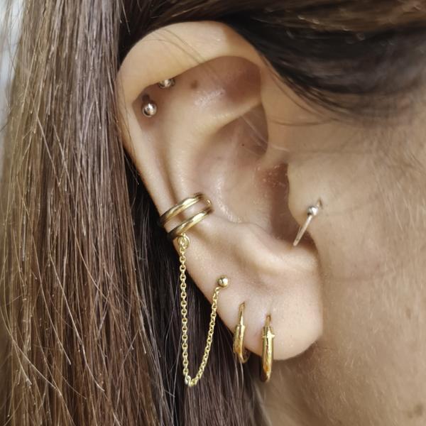 EAR CUFF CATENELLA MONO ORECCHINO DOPPIA FASCIA BOMBATA ARGENTO 925