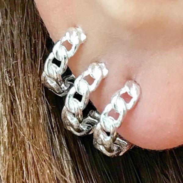 MONO ORECCHINO FASHION A CERCHIO CATENA GRUMETTA ARGENTO 925