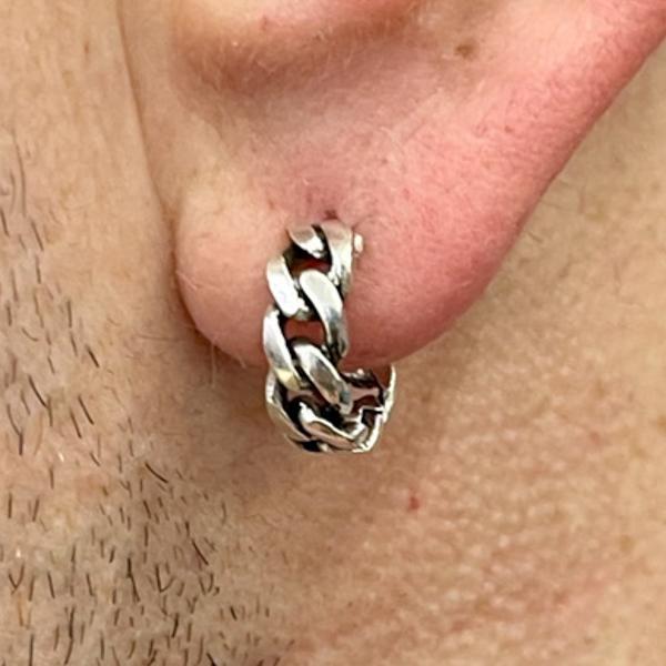 MONO ORECCHINO FASHION CERCHIO CATENA GRUMETTA ARGENTO 925
