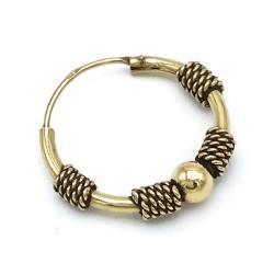 MONO ORECCHINO ETNICO CERCHIO BOMBATO SFERA CENTRALE UNISEX ARGENTO 925 DORATO 