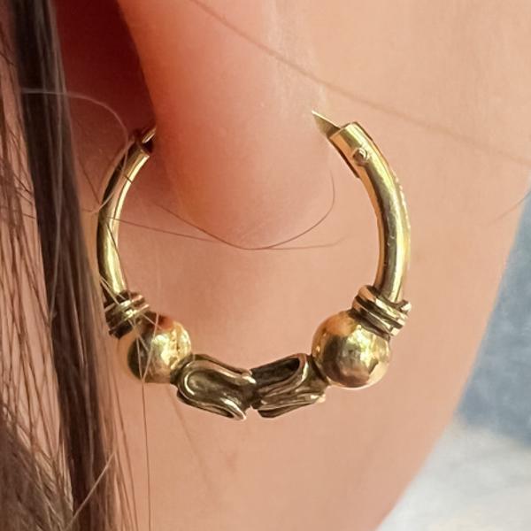 MONO ORECCHINO ETNICO CERCHIO BOMBATO SFERE UNISEX ARGENTO 925  DORATO 