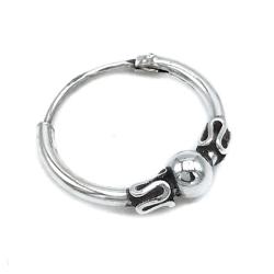 MONO ORECCHINO ETNICO CERCHIO BOMBATO SFERA CENTRALE UNISEX ARGENTO 925