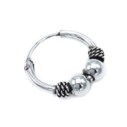 MONO ORECCHINO ETNICO CERCHIO BOMBATO SFERE UNISEX ARGENTO 925