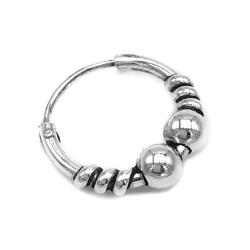 MONO ORECCHINO ETNICO CERCHIO BOMBATO SFERE UNISEX ARGENTO 925