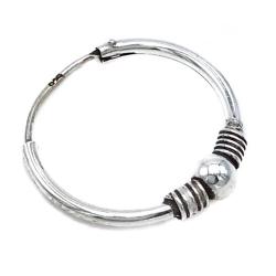 MONO ORECCHINO ETNICO CERCHIO BOMBATO SFERA CENTRALE UNISEX ARGENTO 925