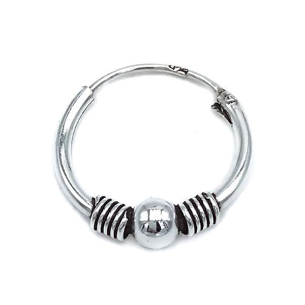 MONO ORECCHINO ETNICO CERCHIO BOMBATO SFERA CENTRALE UNISEX ARGENTO 925
