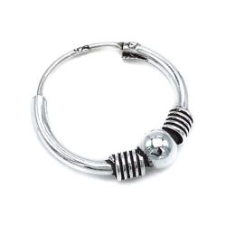 MONO ORECCHINO ETNICO CERCHIO BOMBATO SFERA CENTRALE UNISEX ARGENTO 925