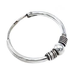 MONO ORECCHINO ETNICO CERCHIO BOMBATO SFERA CENTRALE UNISEX ARGENTO 925