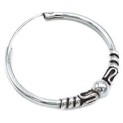 MONO ORECCHINO ETNICO CERCHIO BOMBATO SFERA CENTRALE UNISEX ARGENTO 925
