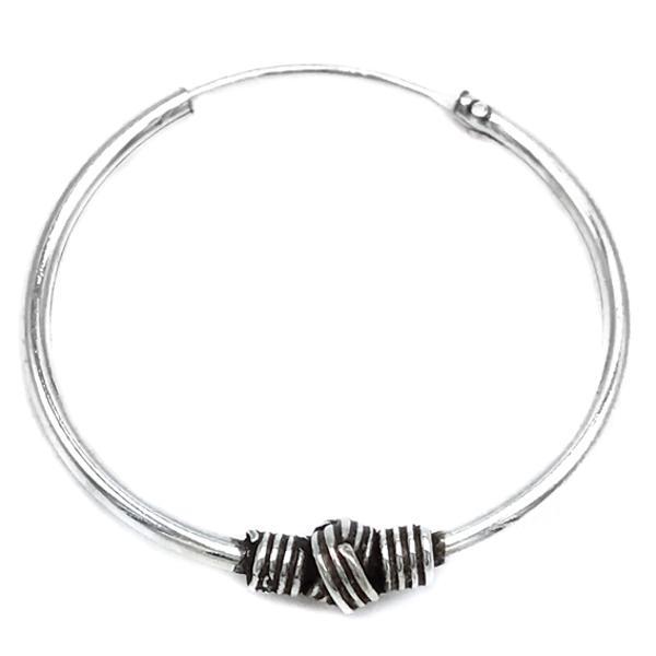 MONO ORECCHINO ETNICO CERCHIO BOMBATO MODANATURA NODO CENTRALE UNISEX ARGENTO 925