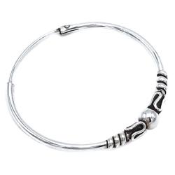 MONO ORECCHINO ETNICO CERCHIO BOMBATO SFERA CENTRALE UNISEX ARGENTO 925