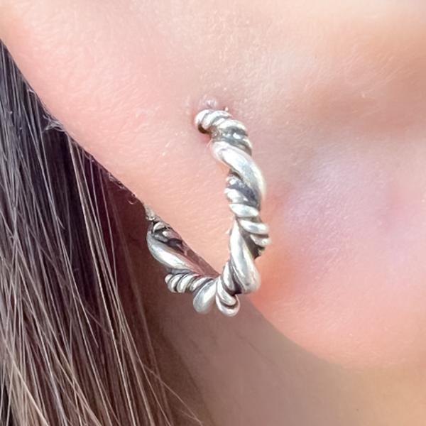 MONO ORECCHINO ETHNIC TWIST CERCHIETTO INTRECCIO BOMBATO CHIUSURA SCOMPARSA UNISEX ARGENTO 925
