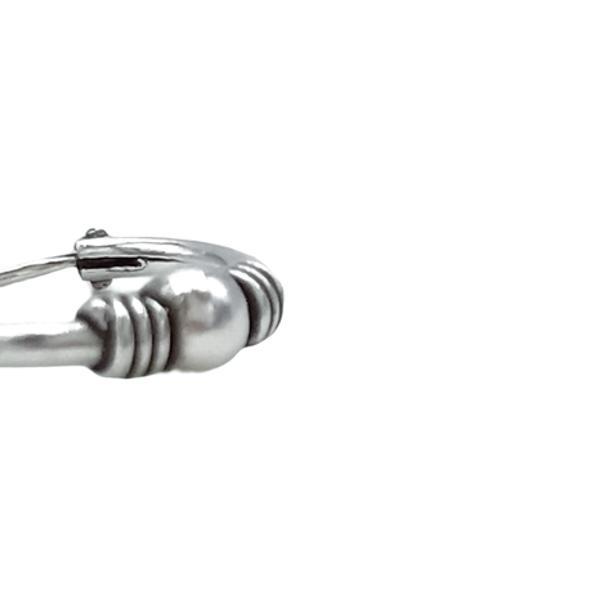 MONO ORECCHINO ETNICO CERCHIETTO SFERA CENTRALE SPIRALI CHIUSURA SCOMPARSA UNISEX ARGENTO 925