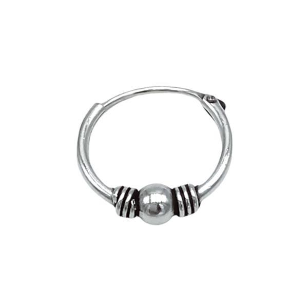 MONO ORECCHINO ETNICO CERCHIETTO SFERA CENTRALE SPIRALI CHIUSURA SCOMPARSA UNISEX ARGENTO 925