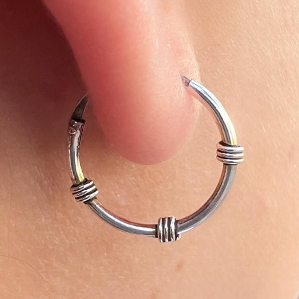MONO ORECCHINO ETNICO CERCHIETTO SPIRALI CHIUSURA SCOMPARSA UNISEX ARGENTO 925