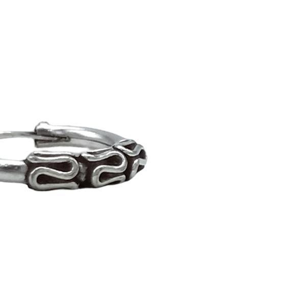 MONO ORECCHINO ETNICO CERCHIETTO BOMBATO  MODANATURE CHIUSURA SCOMPARSA UNISEX ARGENTO 925