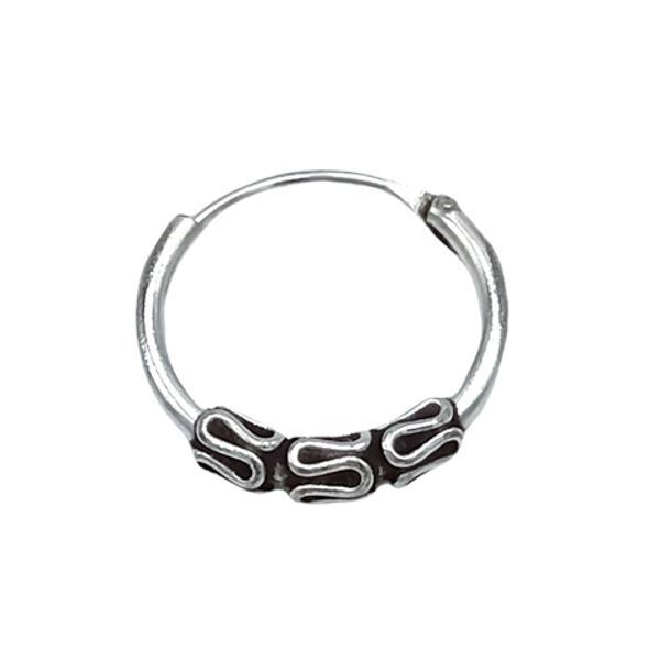 MONO ORECCHINO ETNICO CERCHIETTO BOMBATO  MODANATURE CHIUSURA SCOMPARSA UNISEX ARGENTO 925