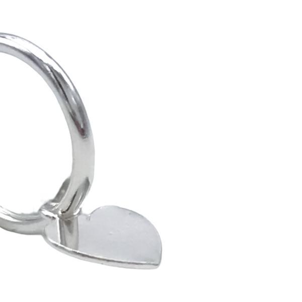 MONO ORECCHINO CHARM HEART CERCHIO BOMBATO CIONDOLO CUORE PIATTO ARGENTO 925