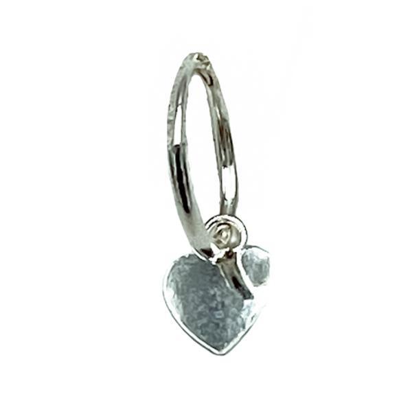 MONO ORECCHINO CHARM HEART CERCHIO BOMBATO CIONDOLO CUORE PIATTO ARGENTO 925