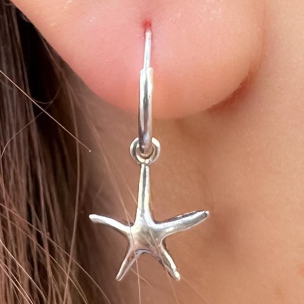MONO ORECCHINO CHARM STARFISH CERCHIO BOMBATO CIONDOLO STELLA MARIN ARGENTO 925