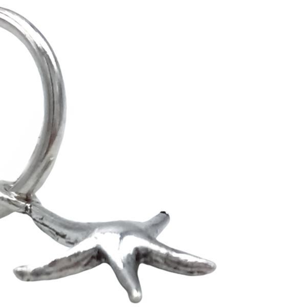 MONO ORECCHINO CHARM STARFISH CERCHIO BOMBATO CIONDOLO STELLA MARIN ARGENTO 925