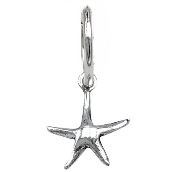 MONO ORECCHINO CHARM STARFISH CERCHIO BOMBATO CIONDOLO STELLA MARIN ARGENTO 925