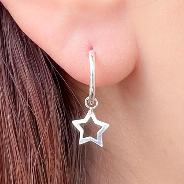 MONO ORECCHINO CHARM STAR CERCHIETTO BOMBATO CIONDOLO STELLAARGENTO 925