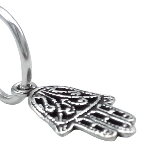 MONO ORECCHINO CERCHIETTO BOMBATO CIONDOLO CHARM MANO DI FATIMA ARGENTO 925 