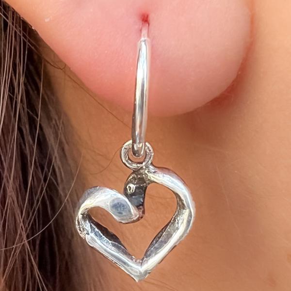 MONO ORECCHINO LOVE CERCHIETTO BOMBATO CIONDOLO CUORE ARGENTO 925