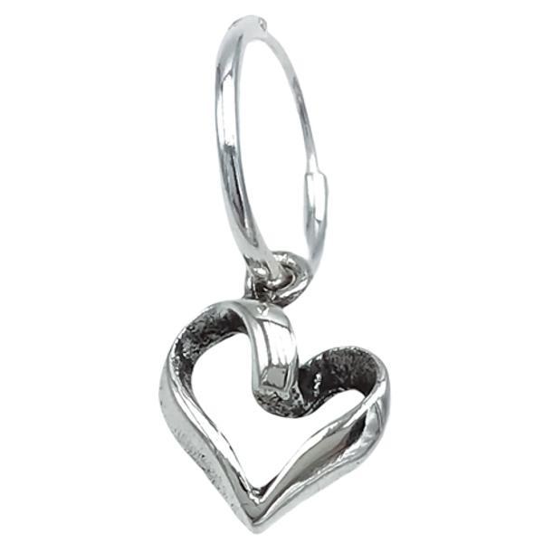 MONO ORECCHINO LOVE CERCHIETTO BOMBATO CIONDOLO CUORE ARGENTO 925