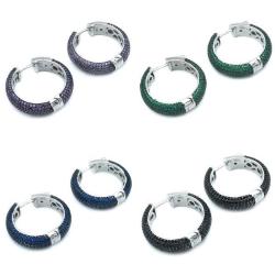ORECCHINI CERCHIO ARGENTO 925 ZIRCONI  NERI BLU VERDI VIOLA 