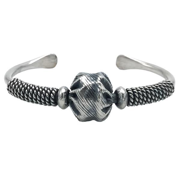 BRACCIALE RIGIDO TUBOLARE ETNICO CHARM ROTANTE ARGENTO 925
