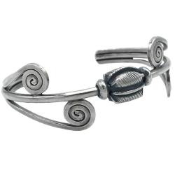 BRACCIALE RIGIDO ROBUSTO ETNICO CHARM ROTANTE ARGENTO 925