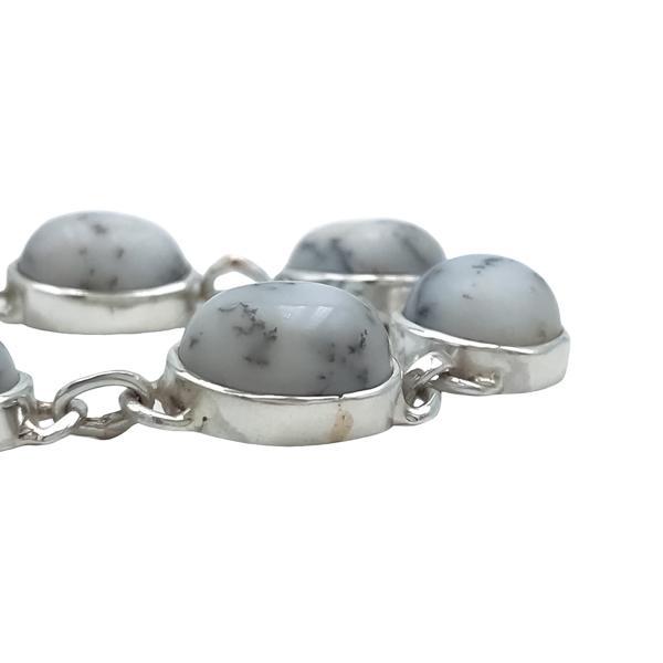 BRACCIALE 8 PIETREAGATA DENDRITICA CORNICE MINIMAL REGOLABILE ARGENTO 925