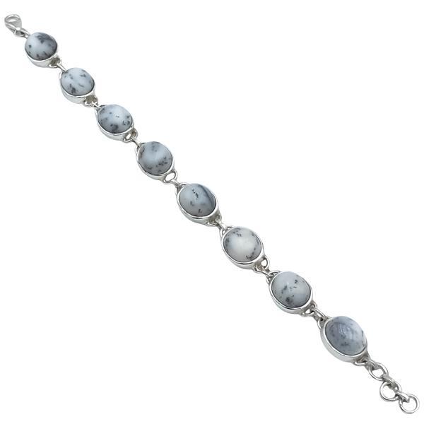 BRACCIALE 8 PIETREAGATA DENDRITICA CORNICE MINIMAL REGOLABILE ARGENTO 925