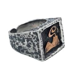 ANELLO CHEVALIER QUADRATO MARTELLATO SPACCANAPOLI REGOLABILE VESUVIO MONTE SOMMA ARGENTO 925