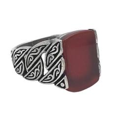 ANELLO ETNICO TRIBAL INCISO PIETRA CORNIOLA ARGENTO 925