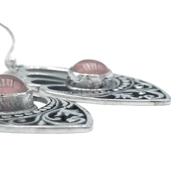 ORECCHINI PENDENTI ALI ETHNIC PIETRA NATURALE QUARZO ROSA ARGENTO 925