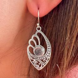ORECCHINI PENDENTI ALI ETHNIC PIETRA NATURALE QUARZO ROSA ARGENTO 925