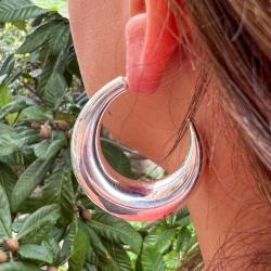 ORECCHINI ETNICO CHIC SEMI CERCHIO BOMBATO SAGOMATI ARGENTO 925